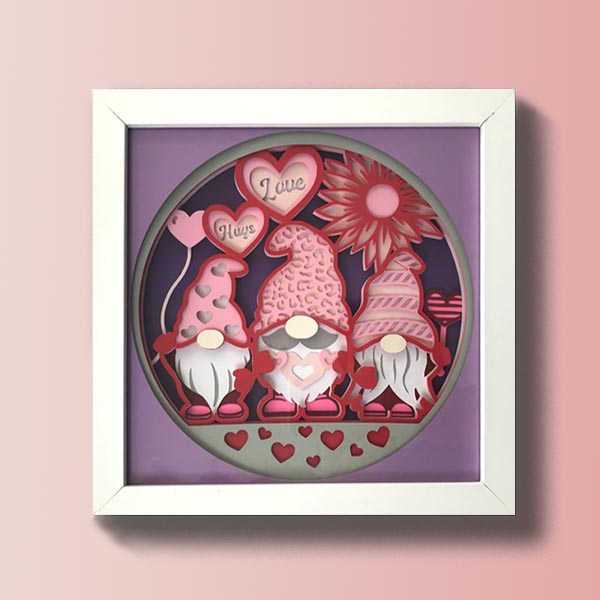 Love Gnome with Heart 3D Layered Shadow Box