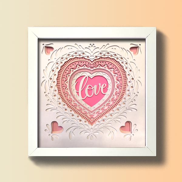 Love with Heart Intricate Pattern 3D Layered Shadow Box
