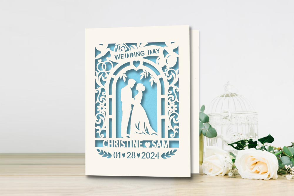 Personalized Wedding Couple Silhouette Papercut Greeting Card