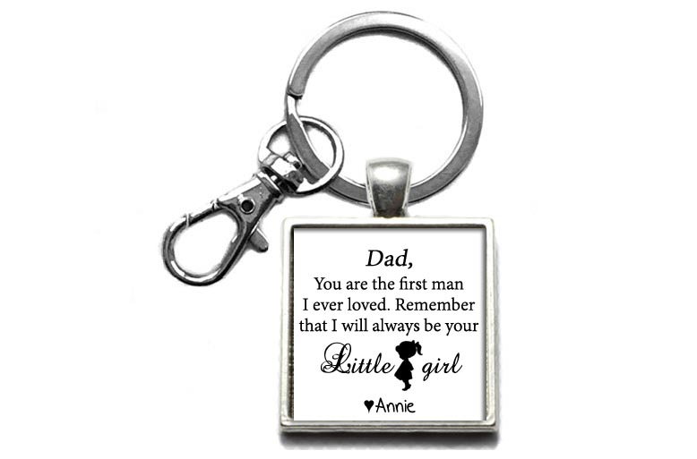 Father of the Bride Keychain with Personalized Quotes on Square Pendant