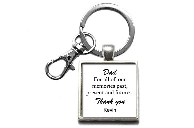 Father of the Groom Keychain with Personalized Quotes on Square Pendant
